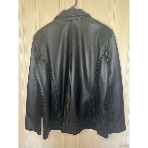 Jaclyn Smith Y2K 90's Black Leather Jacket Button Up Size Large EUC Vintage Coat - Picture 2 of 5
